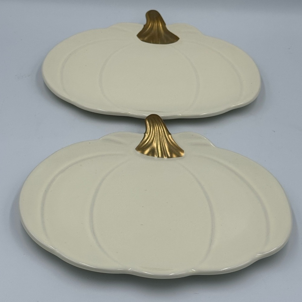 WORLD MARKET Exclusive- Off White Pumpkin Figural Appetizer Plates Set of 2